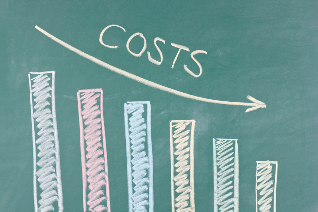 Cost reduction chart on blackboard